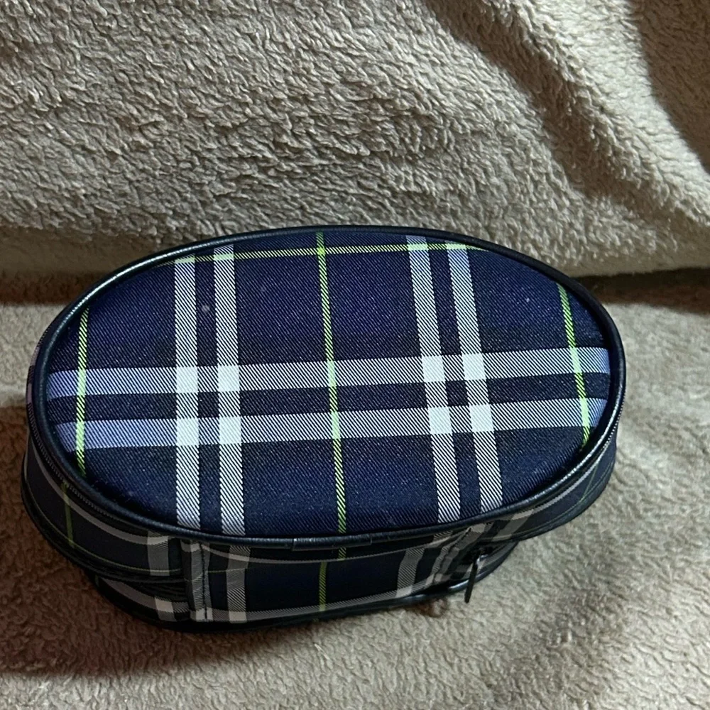 Burberry Authentic Small Blue Plaid Make Up Bag
